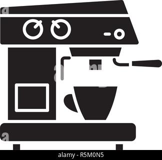 Coffee machine black icon, vector sign on isolated background. Coffee machine concept symbol, illustration  Stock Vector