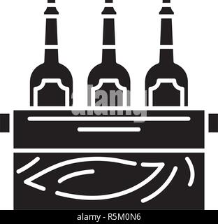 Case of beer black icon, vector sign on isolated background. Case of beer concept symbol, illustration  Stock Vector