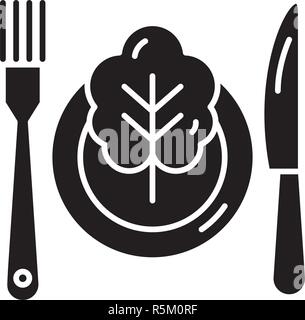 Vegetarian menu black icon, vector sign on isolated background. Vegetarian menu concept symbol, illustration  Stock Vector
