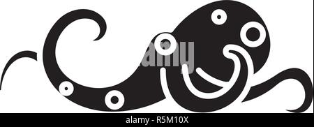 Octopus black icon, vector sign on isolated background. Octopus concept symbol, illustration  Stock Vector