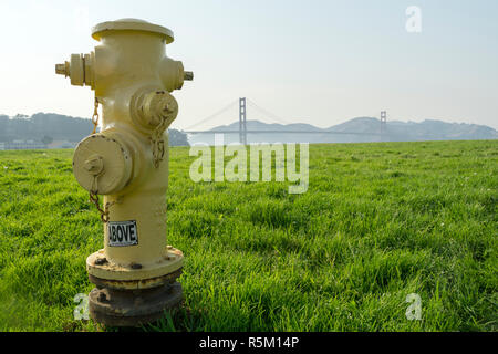 Fire hydrant with Golden Gate bridge in the background Stock Photo