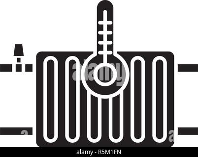 Heating radiators black icon, vector sign on isolated background. Heating radiators concept symbol, illustration  Stock Vector
