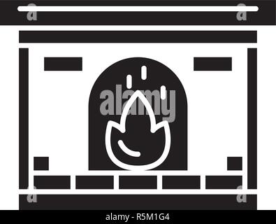 Fireplace black icon, vector sign on isolated background. Fireplace concept symbol, illustration  Stock Vector