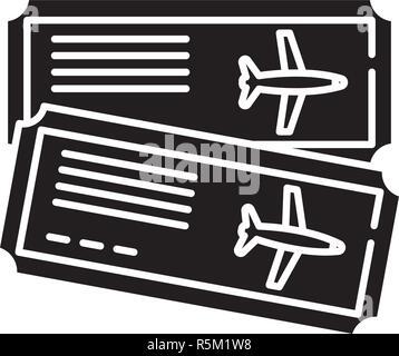 Airline tickets black icon, vector sign on isolated background. Airline tickets concept symbol, illustration  Stock Vector