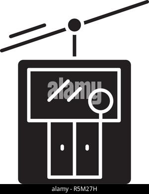Ski elevator black icon, vector sign on isolated background. Ski elevator concept symbol, illustration  Stock Vector