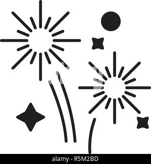 Fireworks holidays black icon, vector sign on isolated background. Fireworks holidays concept symbol, illustration  Stock Vector