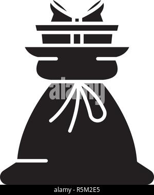 Present bag black icon, vector sign on isolated background. Present bag concept symbol, illustration  Stock Vector