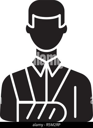 Bandaged man black icon, vector sign on isolated background. Bandaged man concept symbol, illustration  Stock Vector