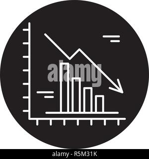 Falling markets black icon, vector sign on isolated background. Falling markets concept symbol, illustration  Stock Vector