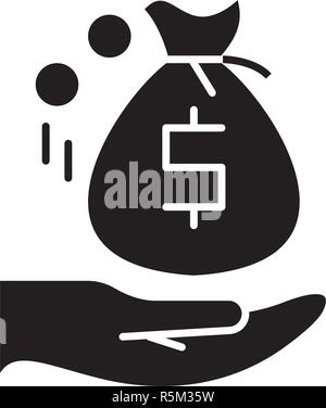 Receiving the money black icon, vector sign on isolated background. Receiving the money concept symbol, illustration  Stock Vector