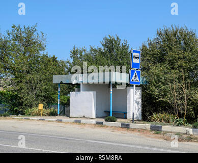 Bus stop in the countryside. Rural landscape. Stock Photo