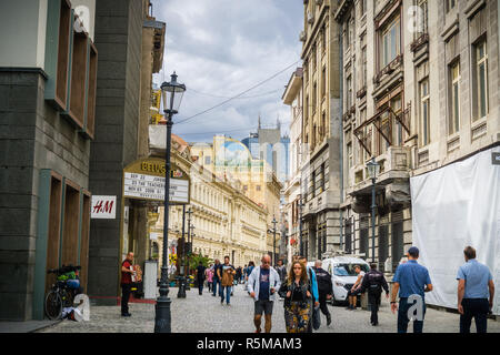 September 22, 2017 Bucharest/Romania - People walking on Lipscani Street in downtown Bucharest Stock Photo