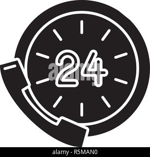 24 hour communication black icon, vector sign on isolated background. 24 hour communication concept symbol, illustration  Stock Vector