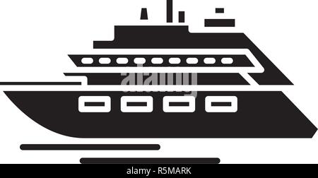 Luxury yacht black icon, vector sign on isolated background. Luxury yacht concept symbol, illustration  Stock Vector