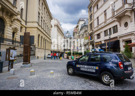 September 22, 2017 Bucharest/Romania - Local Police car parked on a street in the old town Stock Photo