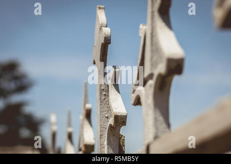 details of structure and ornaments of wrought iron fence and gate Stock Photo