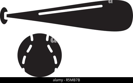 Baseball bat and ball black icon, vector sign on isolated background. Baseball bat and ball concept symbol, illustration  Stock Vector