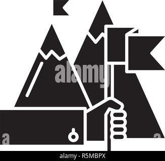 Ambitious goals black icon, vector sign on isolated background. Ambitious goals concept symbol, illustration  Stock Vector