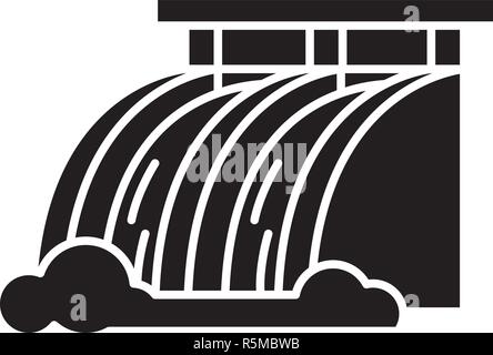 Hydroelectric power station black icon, vector sign on isolated background. Hydroelectric power station concept symbol, illustration  Stock Vector