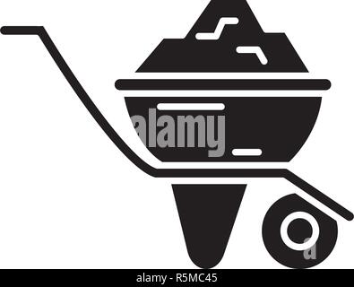 Construction car black icon, vector sign on isolated background. Construction car concept symbol, illustration  Stock Vector