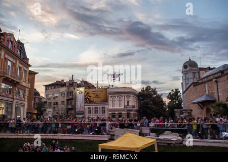 PLOVDIV, BULGARIA - AUGUST 19, 2016 - First drone festival in Plovdiv, Bulgaria. The event includes music and dance performances, drone flying demonst Stock Photo