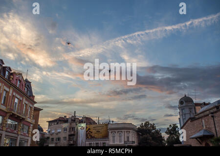 PLOVDIV, BULGARIA - AUGUST 19, 2016 - First drone festival in Plovdiv, Bulgaria. The event includes music and dance performances, drone flying demonst Stock Photo