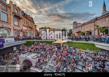 PLOVDIV, BULGARIA - AUGUST 19, 2016 - First drone festival in Plovdiv, Bulgaria. The event includes music and dance performances, drone flying demonst Stock Photo