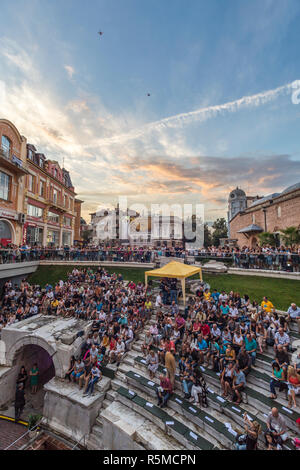 PLOVDIV, BULGARIA - AUGUST 19, 2016 - First drone festival in Plovdiv, Bulgaria. The event includes music and dance performances, drone flying demonst Stock Photo