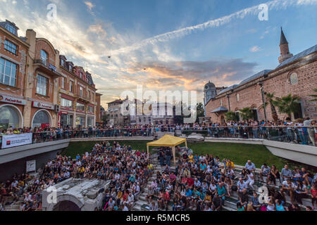 PLOVDIV, BULGARIA - AUGUST 19, 2016 - First drone festival in Plovdiv, Bulgaria. The event includes music and dance performances, drone flying demonst Stock Photo