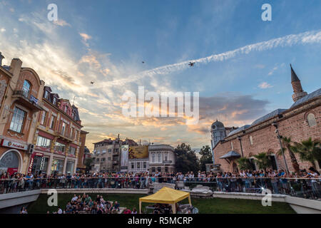 PLOVDIV, BULGARIA - AUGUST 19, 2016 - First drone festival in Plovdiv, Bulgaria. The event includes music and dance performances, drone flying demonst Stock Photo