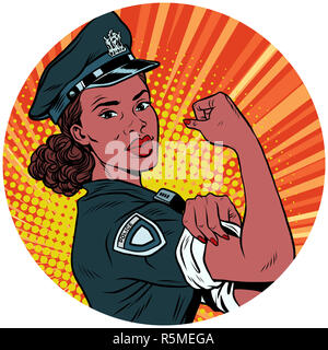 we can do it black police woman African American pop art avatar Stock Photo