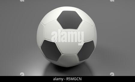 Black and white football on white surface - 3D rendering illustration Stock Photo