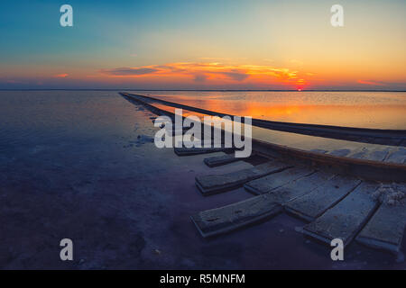 Beauty sunset on salty lake Stock Photo