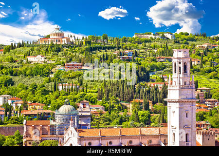 Verona rooftops and Madonna di Lourdes sanctuary view Stock Photo