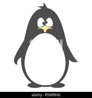 Abstract cute angry cartoon pinguin isolated on a blue background. Funny vector penguin image. Stock Photo