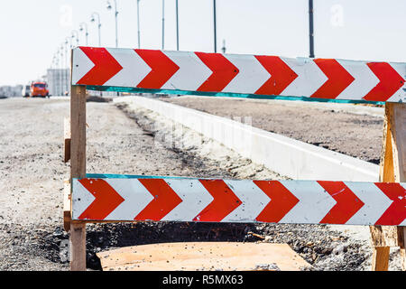 Road closed sign before the road construction Stock Photo