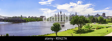 View of Parliament Hill, Ottawa from Hull, Quebec, Canada. Stock Photo