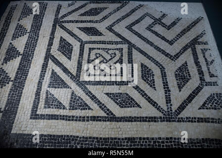 brescia,italy,11 august 2017,old roman wall mosaic in the roman ruins and santa giulia Stock Photo