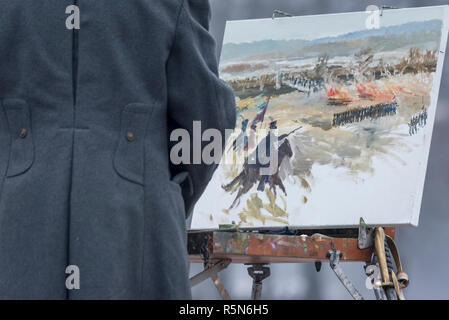 An artist painting the re-enactment of the 2018 berezina1812 battle Stock Photo