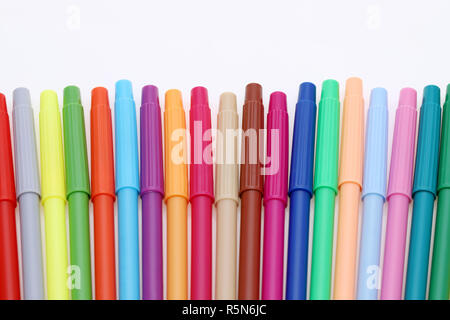 row of colorful felt pens isolated on the white background Stock Photo