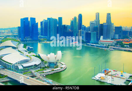 Singapore skyline at sunset Stock Photo