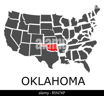 State of Oklahoma on map of USA Stock Photo