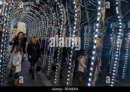 The new ‘infinity chamber’ light installation in Conduit Court, off Floral Street. - Christmas in Covent Garden Stock Photo