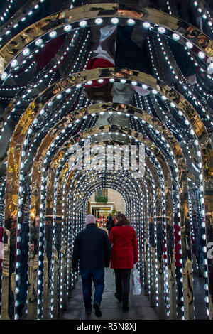 The new ‘infinity chamber’ light installation in Conduit Court, off Floral Street. - Christmas in Covent Garden Stock Photo