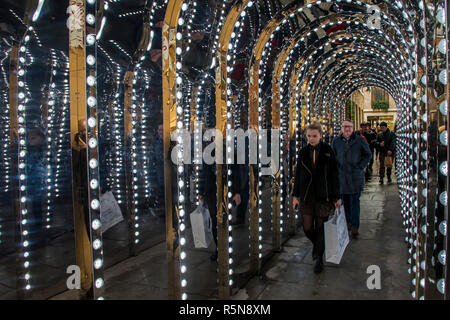 The new ‘infinity chamber’ light installation in Conduit Court, off Floral Street. - Christmas in Covent Garden Stock Photo