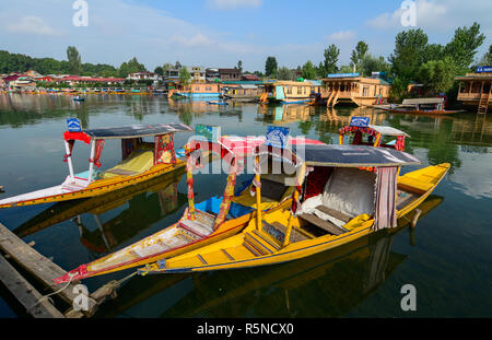 Srinagar, India - Jul 2, 2015. Landscape of Dal Lake in Srinagar, India. The lake, situated in the northeast of Srinagar, is one of the most beautiful Stock Photo