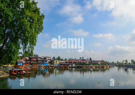 Srinagar, India - Jul 2, 2015. Landscape of Dal Lake in Srinagar, India. The lake, situated in the northeast of Srinagar, is one of the most beautiful Stock Photo