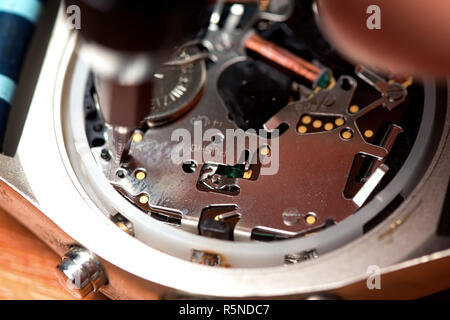 Electronic watch repair. Close up Stock Photo