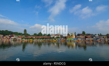 Srinagar, India - Jul 2, 2015. Landscape of Dal Lake in Srinagar, India. The lake, situated in the northeast of Srinagar, is one of the most beautiful Stock Photo