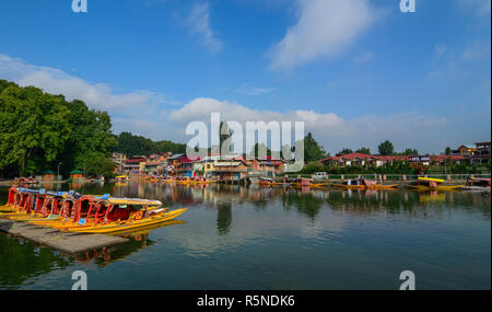 Srinagar, India - Jul 2, 2015. Landscape of Dal Lake in Srinagar, India. The lake, situated in the northeast of Srinagar, is one of the most beautiful Stock Photo